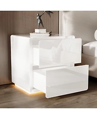 Homsee Modern Nightstand with Storage - 20-Inch Glossy Mdf Bedside Table with Led Light Strip | Minimalist Nightstand for Bedroom