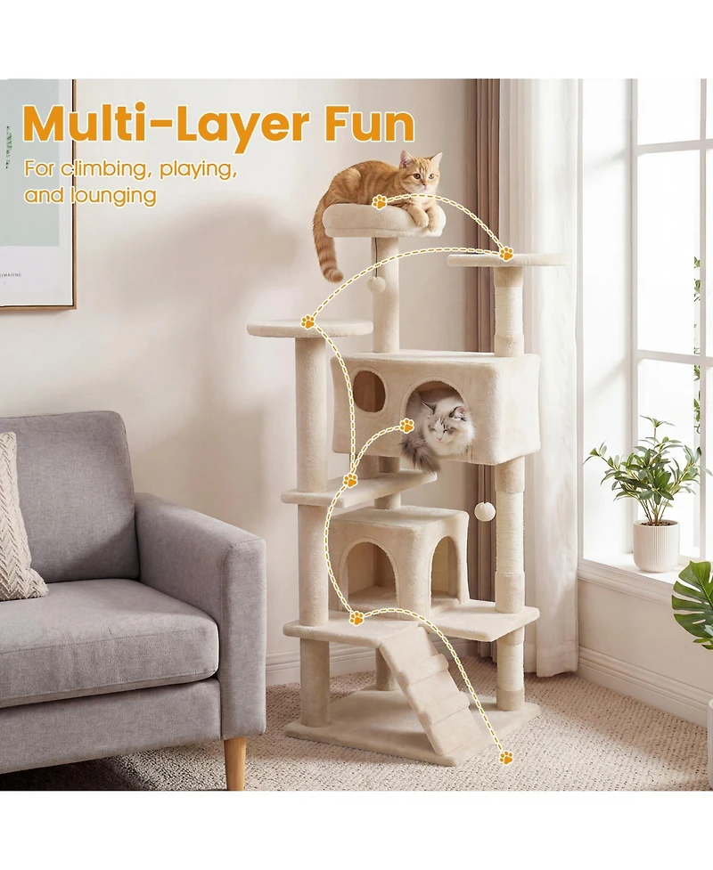 Gymax 52'' Tall Cat Tree Tower Condos Plush Padded Perch Sisal Scratching Posts