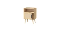 Lucky One 23"W Rattan Nightstand with Door Open Shelf, Solid Wood Legs