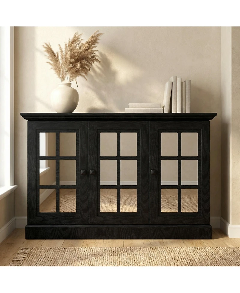 Sailvan 3 Mirrored Acrylic Door Storage Cabinet, Wide Sideboard with Adjustable Shelves