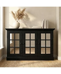 Sailvan 3 Mirrored Acrylic Door Storage Cabinet, Wide Sideboard with Adjustable Shelves