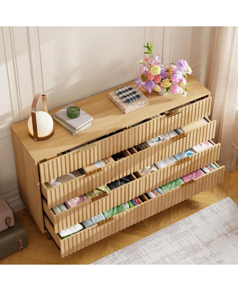gaomon 8-Drawer Dresser for Bedroom, 55'' Wide Modern Wooden Chest of Drawers with Metal Handles, Anti-Tip Design, Sturdy Storage Organizer.