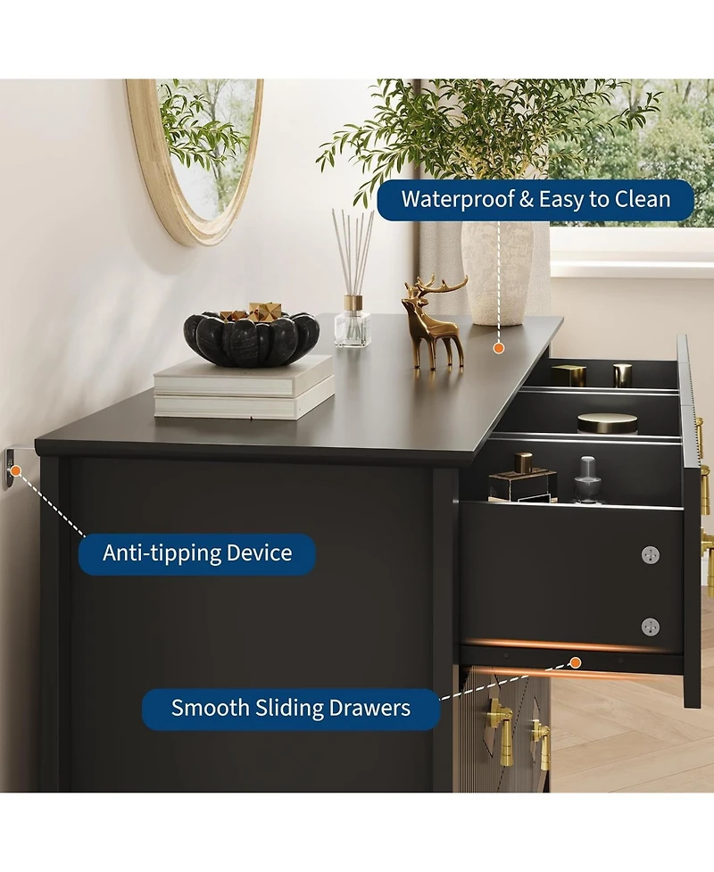 gaomon Fluted Dresser Modern Chest of Drawers, Storage Organizer Cabinet for Living Room, Hallway