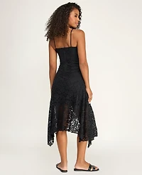 Katia Rae Juniors' Handkerchief Hem V-Neck Lace Midi Dress