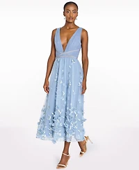 Marchesa Notte Women's V-Neck 3D Floral Midi Dress