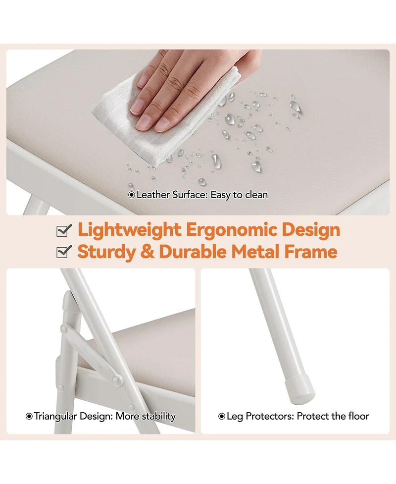 homfan 4 Pack Pu Leather Cushioned Folding Chairs with Ergonomic Wide Back and Reinforced Metal Frame