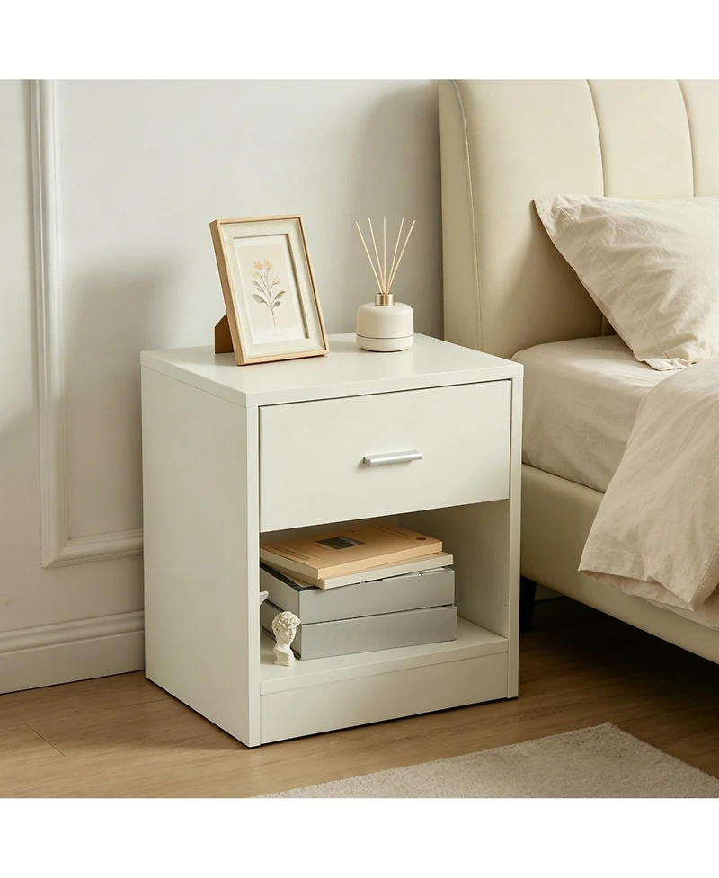 gaomon Nightstand, Modern Wood Bedside Table with Drawer and Open Shelf, 15.35" x 11.02" x 16.14", Storage End Table Cabinet