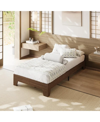 homfan Platform Bed Frame with Wood-Grain Finish, Wooden Slat Support, Low Profile Design, No Box Spring Needed