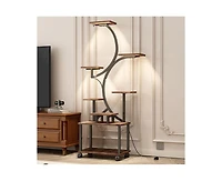 62" Tall Metal Plant Flower Holder Stand with Lights 8 Tiered Plant Shelf