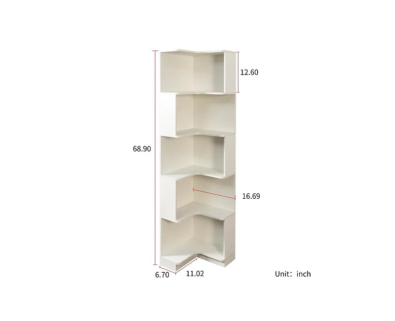 Corner Book Shelf - 5 Tier Corner Bookshelf Bookcase with Baffle Led Lights