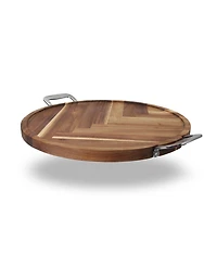 Dexas Acacia Round Herringbone Board with Stainless Steel Handles
