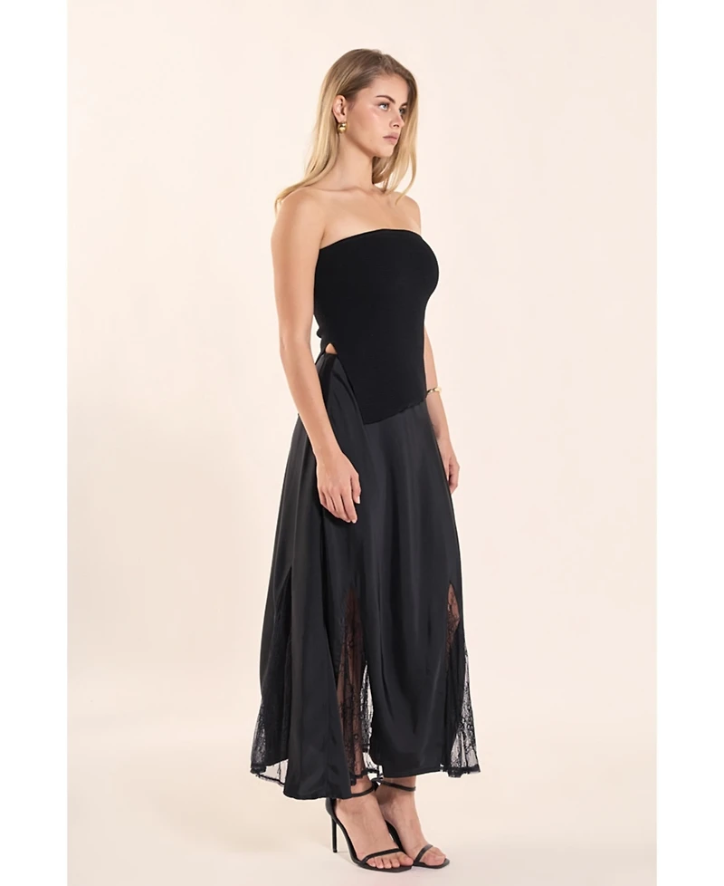 endless rose Women's Satin Lace Maxi Skirt