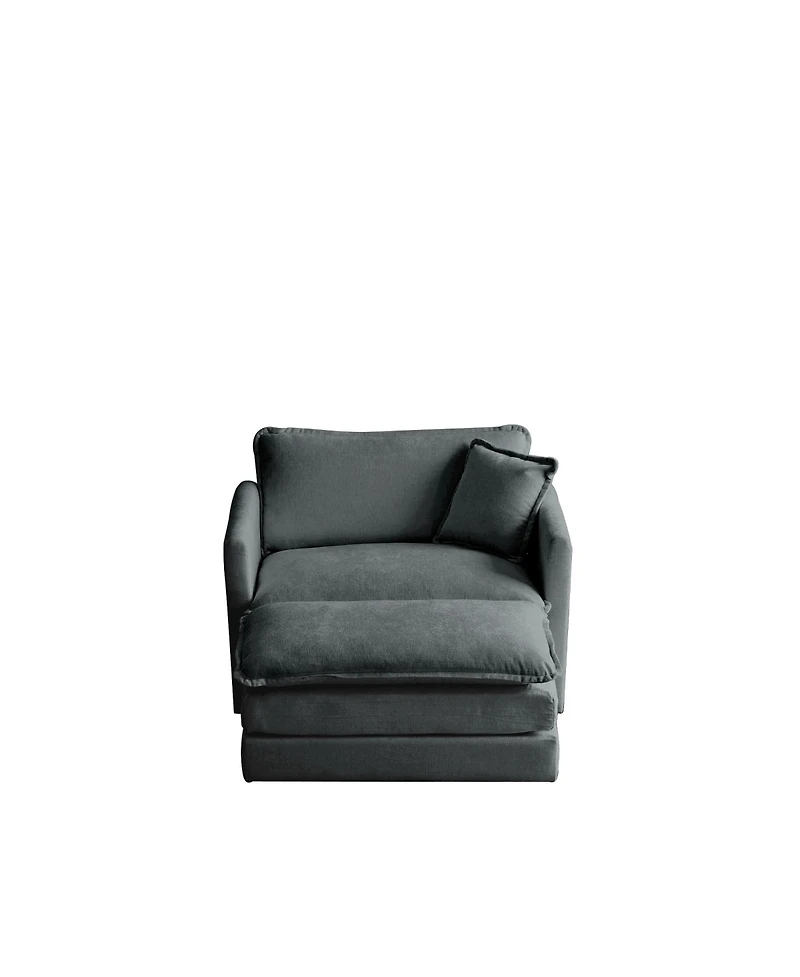 Boyel Living Modern Accent Chair with Ottoman, Room Club Chenille Upholstered Armchair , Reading for Bedroom, Blue
