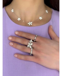Suzy Levian New York Sterling Silver Cubic Zirconia Pave Flower Station Necklace
