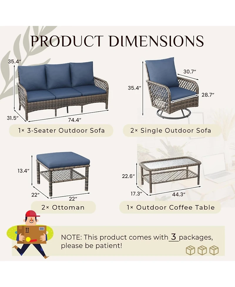 Aecojoy Patio Furniture Set Seats 7 Outdoor Sectional Sofa Couch