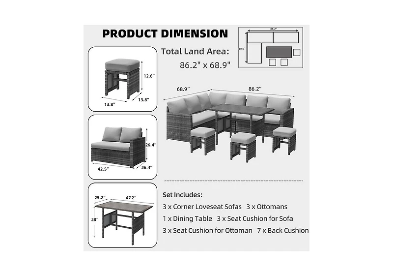 Aecojoy 7 Piece Outdoor Pe Rattan Wicker Sofa Set with Waterproof Cove