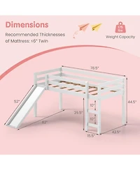 Gouun Twin Low Loft Bed with Slide and Double Ladder Access
