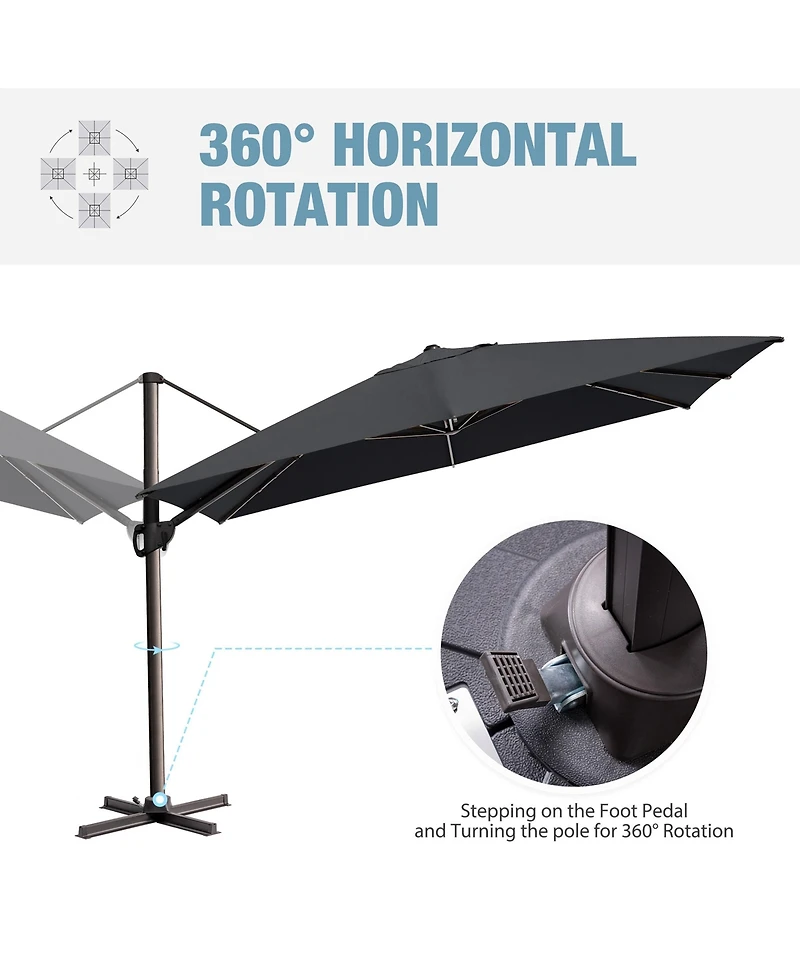Pellebant Outdoor Patio 9X12Feet Aluminum Cantilever Umbrella with Rod Wheel Base