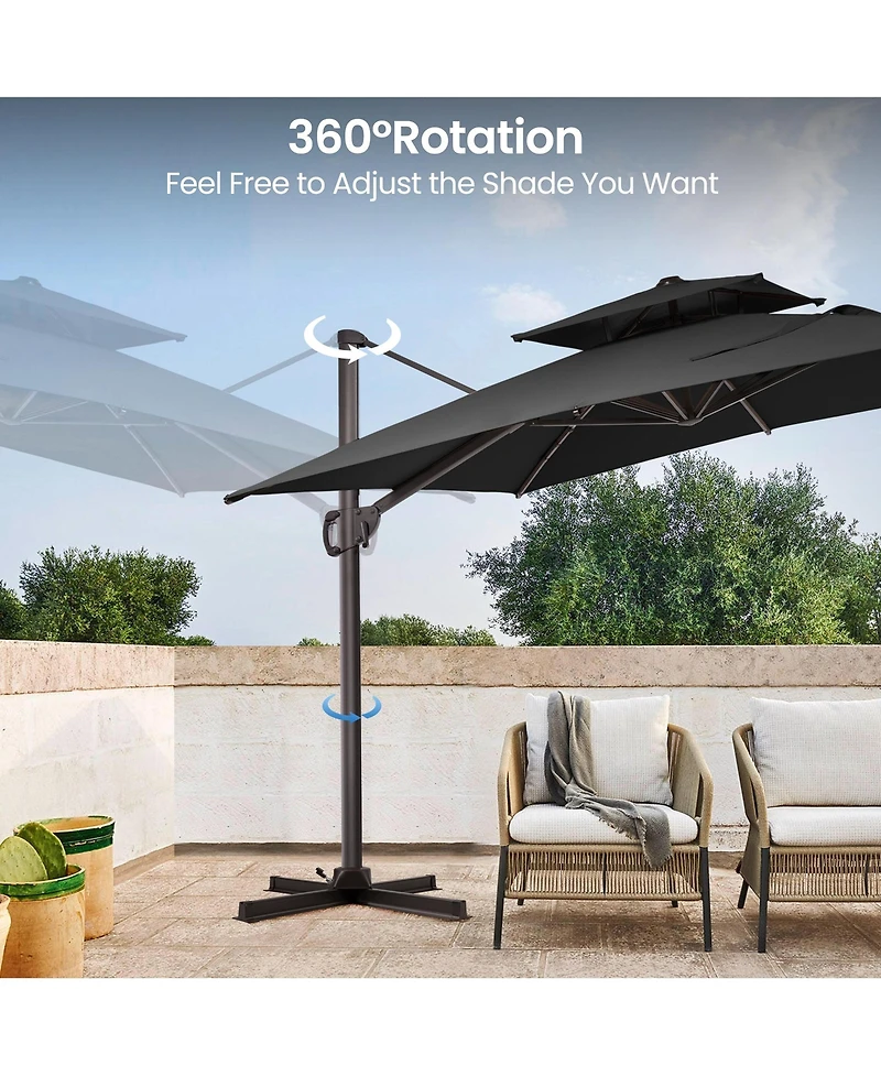 Pellebant Outdoor Patio Double Top Aluminum Cantilever Umbrella