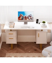 Sugift 51-Inch Computer Desk with 2 Drawers and Storage Cabinet, Modern Home Office Desk with Built-in Outlets