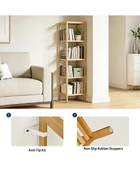 gaomon Space Saving 5 Tier Wooden Bathroom Shelf, Narrow Standing Storage Rack with Slatted Natural Wood, Versatile for Towels, Plants