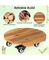 Sugift Heavy Duty Acacia Wood Rolling Plant Stand with 360degree(s) Lockable Casters 2-Piece Set