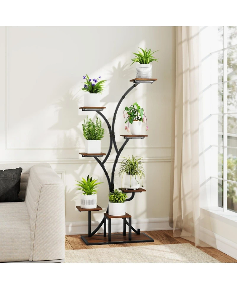 Sugift Set of 2 Indoor 8-Tier Corner Plant Stand with 4-Head Grow Lights Tall Metal Shelf
