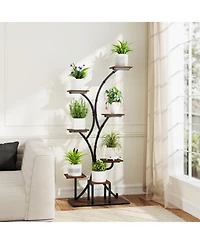 Sugift Set of 2 Indoor 8-Tier Corner Plant Stand with 4-Head Grow Lights Tall Metal Shelf