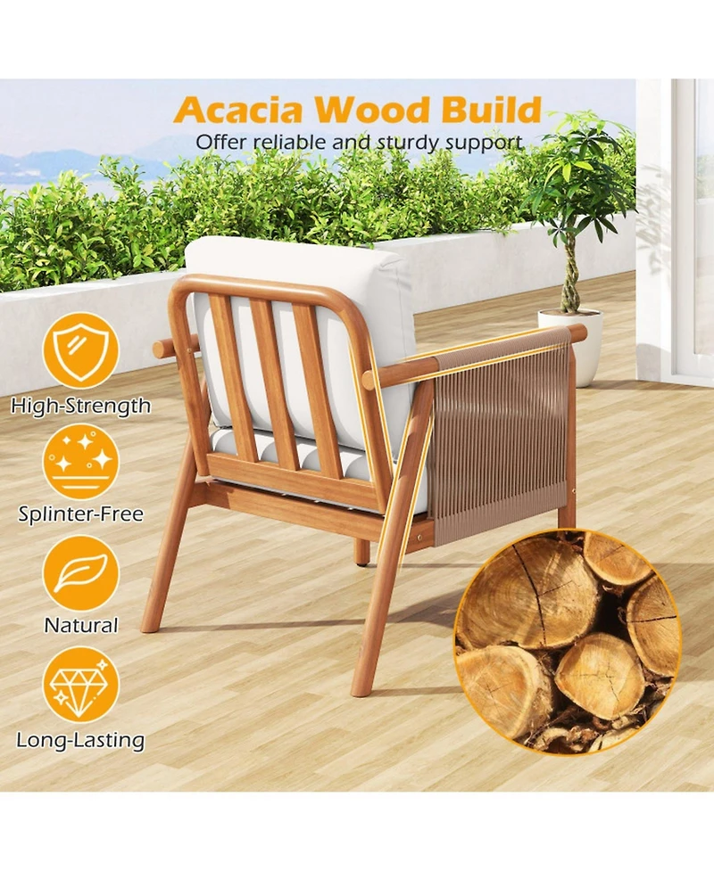 SUGIFT4 -Piece Acacia Wood Patio Chair Set with Woven Rope Armrests and Seat Back Cushions