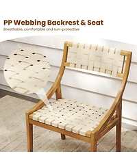 Sugift 4-Piece Teak Outdoor Dining Chair Set with Webbing Seat and Backrest