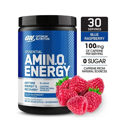 Optimum Nutrition Amino Energy, Pre Workout with Tea, Bcaa, Amino Acids, and Coffee Extract, Raspberry, 30 Servings