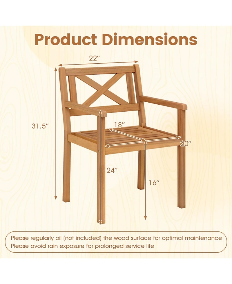 Gouun Set of 4 Acacia Wood Patio Dining Chairs with Slatted Ventilated Seats