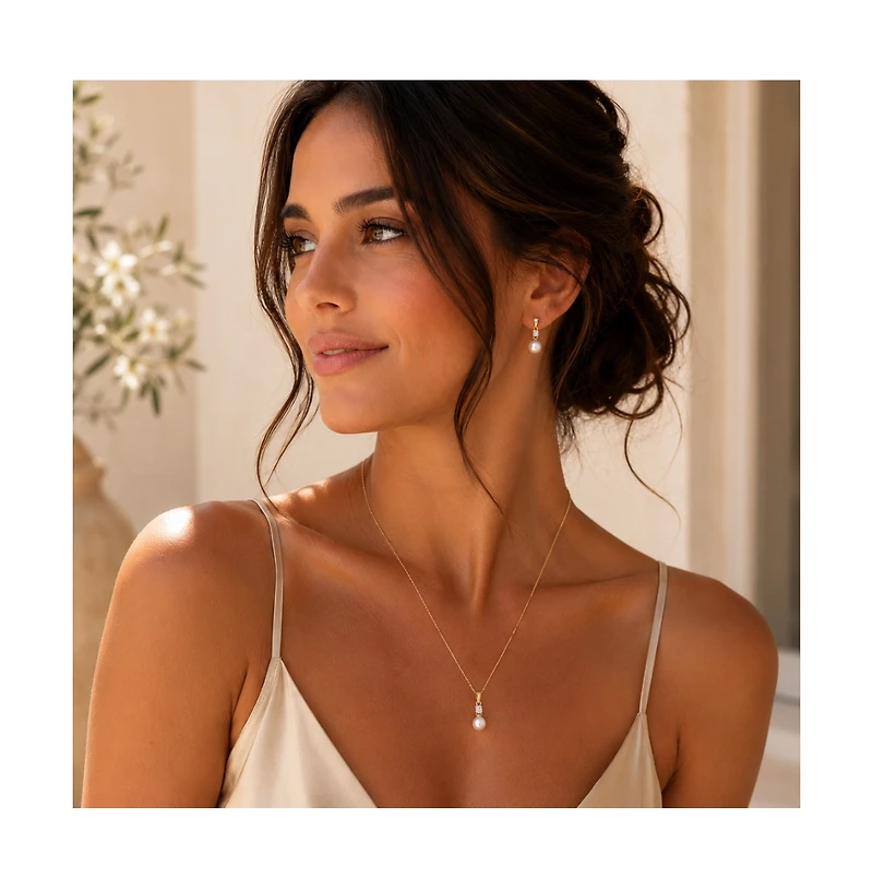 Dloria Pear Cut Cubic Zirconia Faux Pearl Drop Earrings