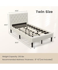 Gouun Twin Upholstered Platform Bed Frame with Button Tufted Headboard