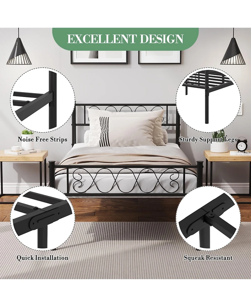 homfan Metal Platform Bed Frame with Headboard and Footboard, Metal Slats, 13.7 Inch Underbed Storage