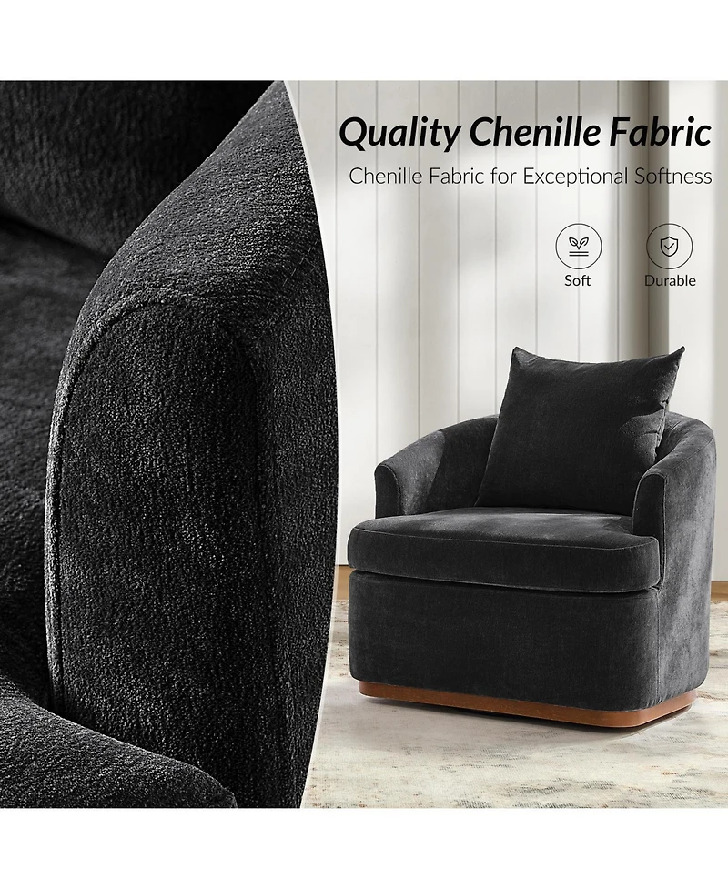 Hulala Home Estefania Modern Chenille Swivel Barrel Chair with Unique Arms and Solid Wood Legs