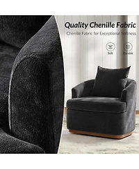 Hulala Home Estefania Modern Chenille Swivel Barrel Chair with Unique Arms and Solid Wood Legs