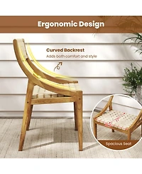 Gouun Set of 2 Teak Wood Outdoor Dining Chairs with Woven Pp Webbing Seat and Backrest