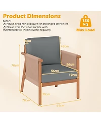 Gouun Set of 2 Acacia Wood Patio Chairs with Woven Rope Armrests and Padded Cushions