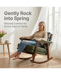 Rainsken Rocking Accent Chair, Upholstered Chair with Solid Rubberwood Frame, Cozy Reading for Small Spaces, Living Room/Bedroom