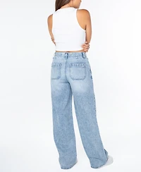Celebrity Pink Women's Mid-Rise Wide-Leg Slouchy Jeans
