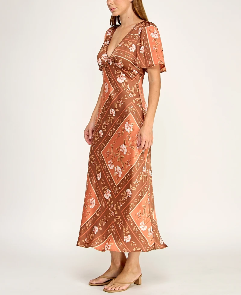 Trixxi Juniors' V-Neck Flutter-Sleeve Slim-Fit Midi Dress