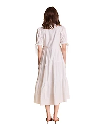 English Factory Women's Tiered Midi Dress With Bow Tie Sleeves