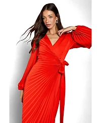 Coast Women's Satin Long Sleeve V-Neck Wrap Dress