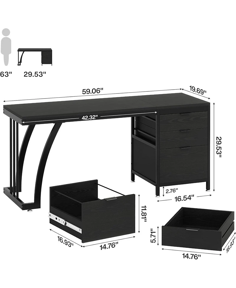 Tribesigns Computer Desk with 3 Drawers, Pc Desk with Reversible Drawers,Study Writing Table Workstation,File Storage for Home Office