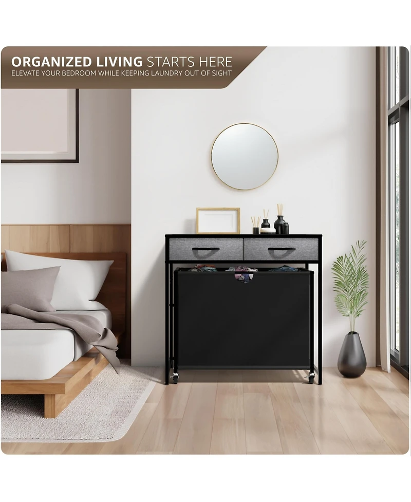 Sorbus Dresser with 3 Section Laundry Hamper and 2 Drawers for Room Organization