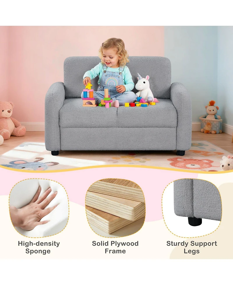 Slickblue 2-Seat Kids Sofa with Plush Teddy Fleece and Wooden Support Frame