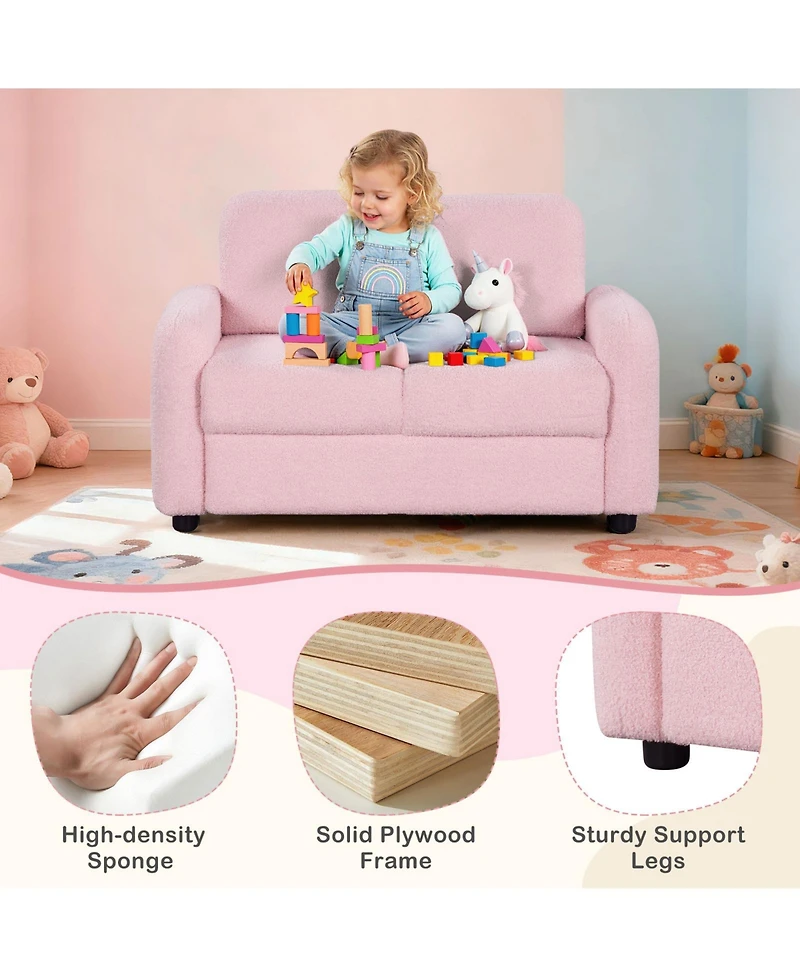 Slickblue 2-Seat Kids Sofa with Plush Teddy Fleece and Wooden Support Frame