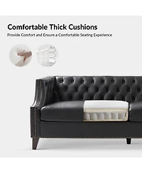 Hulala Home Theotis 84"W Chesterfield Button-Tufting Genuine Leather Sofa with Solid Wood Legs