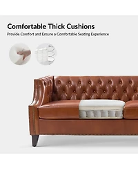 Hulala Home Theotis 84"W Chesterfield Button-Tufting Genuine Leather Sofa with Solid Wood Legs